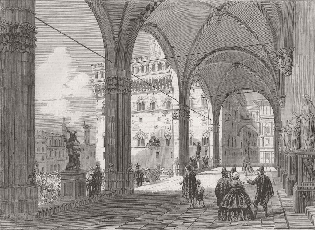 ITALY. The Piazza del Popolo, Florence 1860 old antique vintage print picture