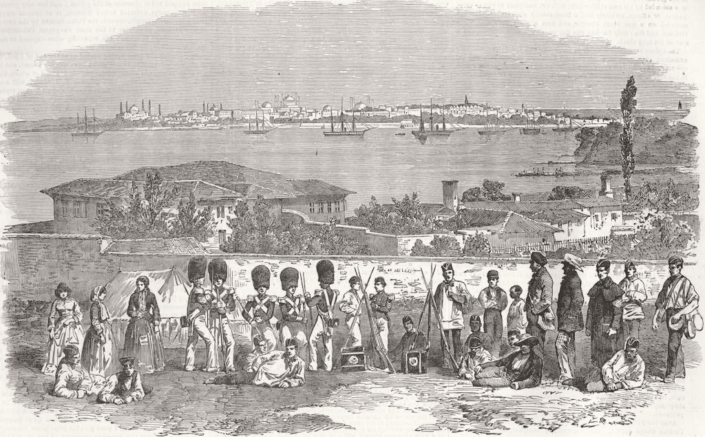 TURKEY. Uskudar. Foot Guards camped at Uskudar 1854 old antique print picture