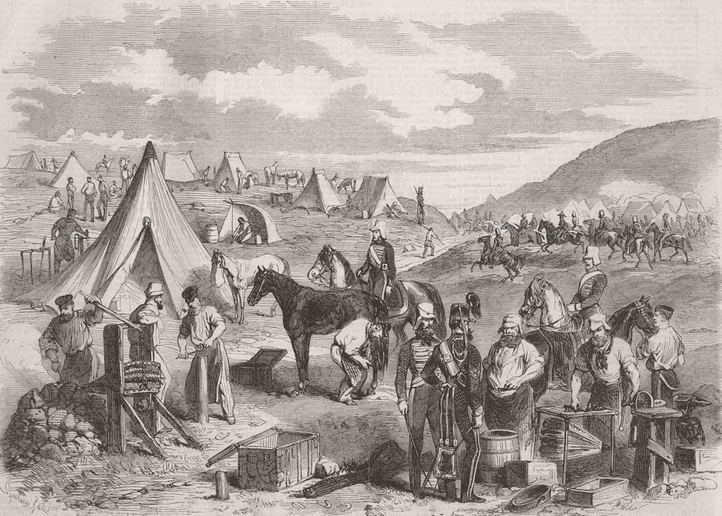 UKRAINE. The 10th Hussars' Camp in the Crimea 1856 old antique print picture