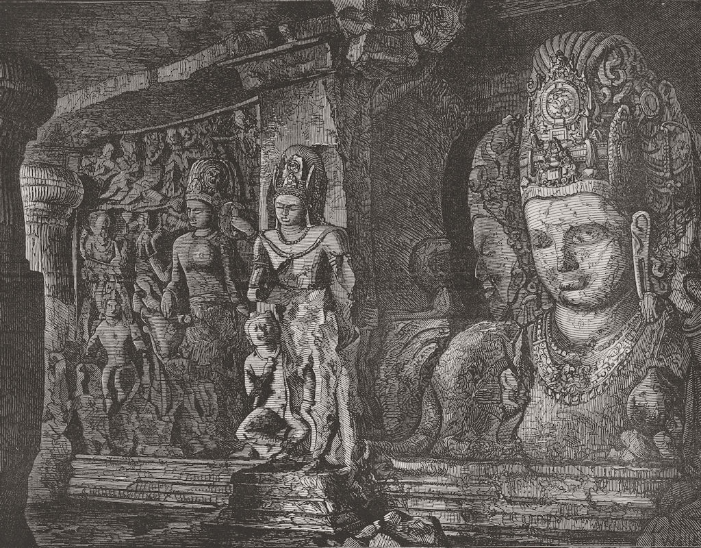 Associate Product INDIA. Elephanta Caves. Caves of Elephanta, nr Mumbai 1875 old antique print