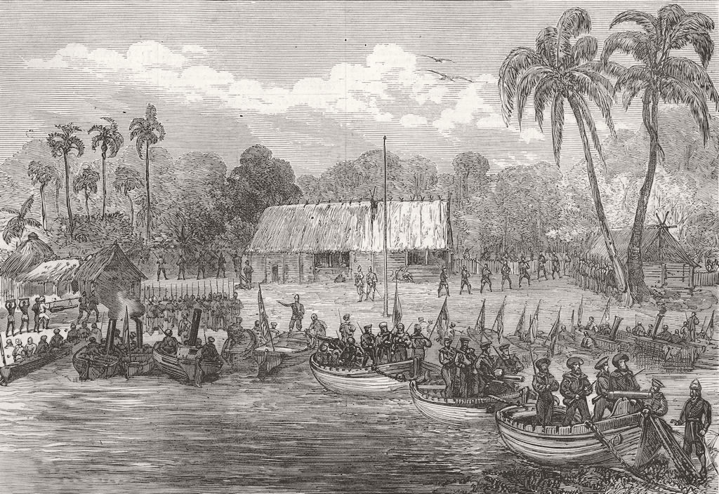 CONGO. The Congo Expedition. Bridge of Boats, Chingo 1875 old antique print