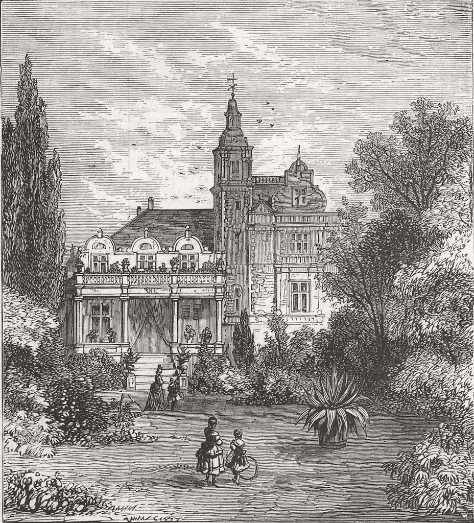 DENMARK. Villa Rolighed, Hans Christian Andersen 1875 old antique print