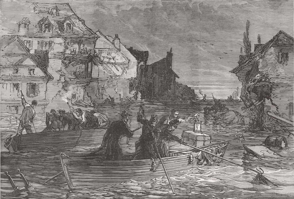 FRANCE. The Floods in France 1875 old antique vintage print picture