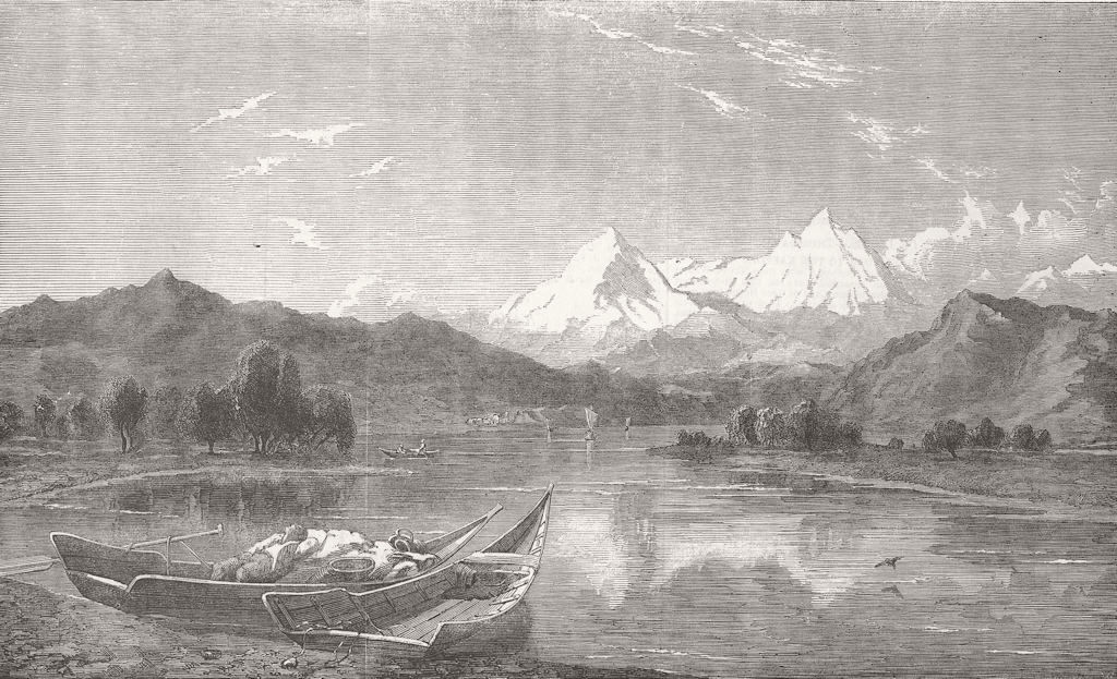 SWITZERLAND. The Lake of Thun 1852 old antique vintage print picture