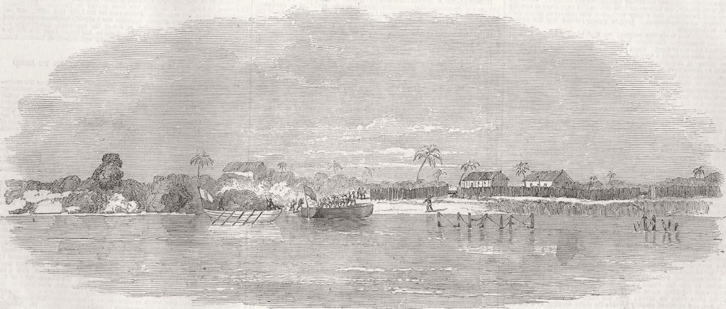NIGERIA. Destruction of Lagos-Landing boats 1852 old antique print picture