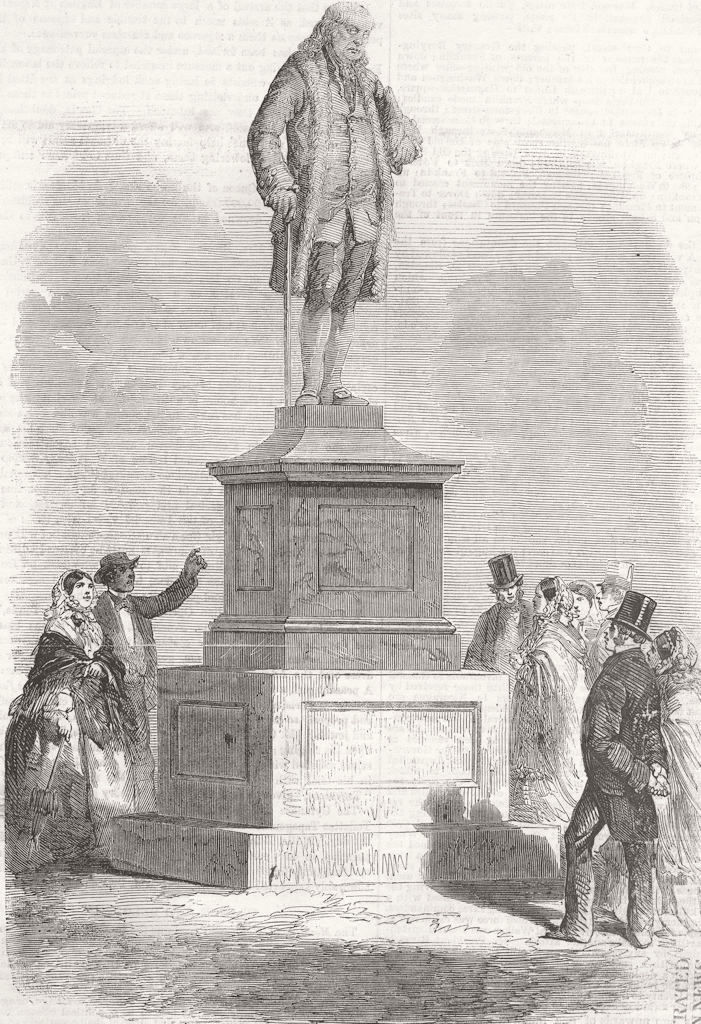MASSACHUSETTS. Benjamin Franklin statue, Boston 1856 old antique print picture