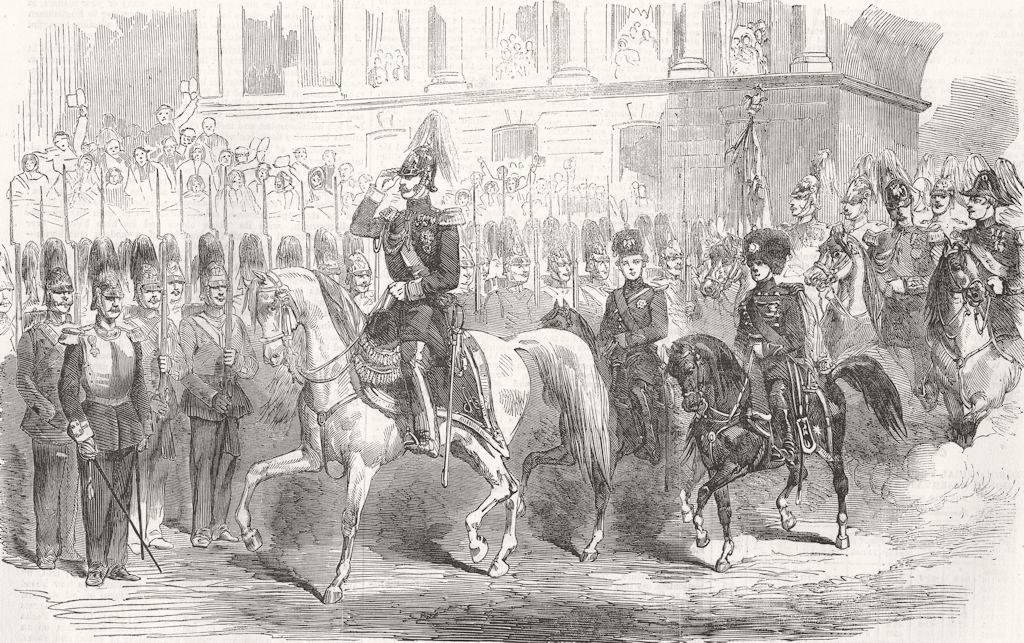 RUSSIA. Russian Tsar passing Guards, St Petersburg 1856 old antique print