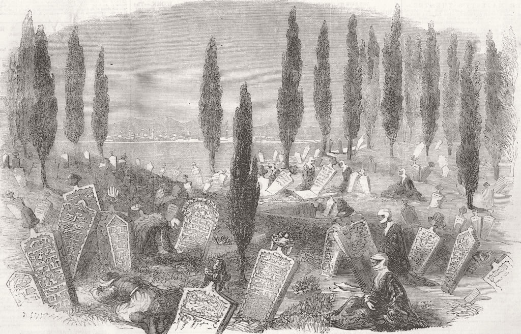 TURKEY. Burial-Ground at Uskudar 1856 old antique vintage print picture