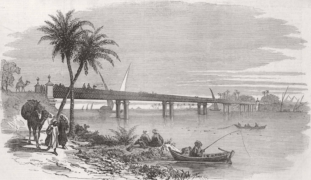 EGYPT. New Bridge Across the Nile, near Cairo 1873 old antique print picture