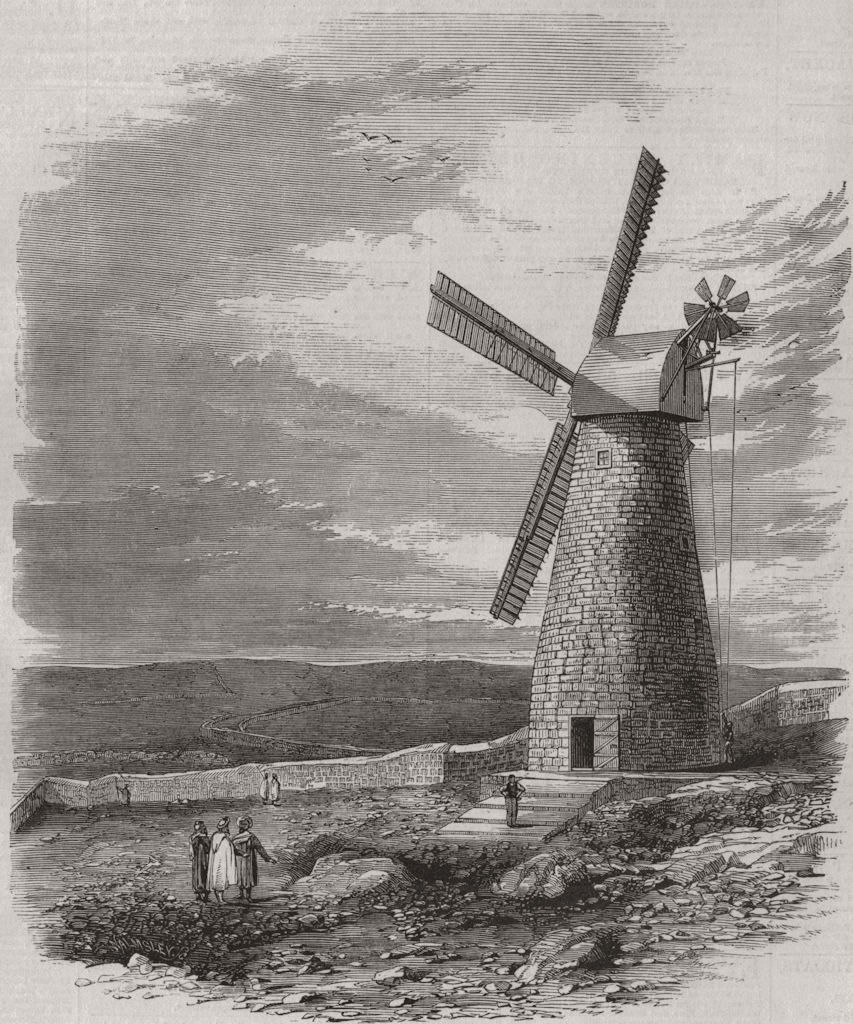 ISRAEL. The first windmill in Jerusalem 1858 old antique vintage print picture