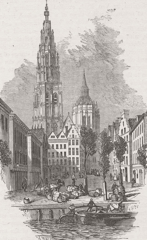 BELGIUM. Antwerp c1870 old antique vintage print picture