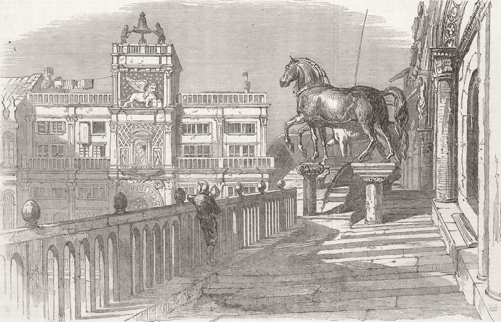 Associate Product ITALY. Tower of Orologio Horses of St Mark,  1849 old antique print picture