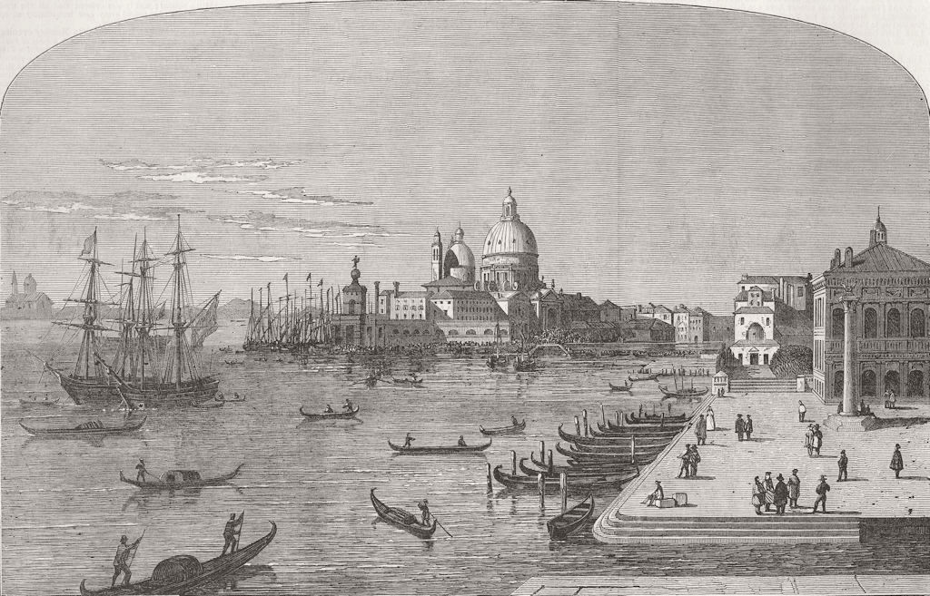 VENICE. Grand Canal-Dogana, Sta Maria Della Salute 1849 old antique print