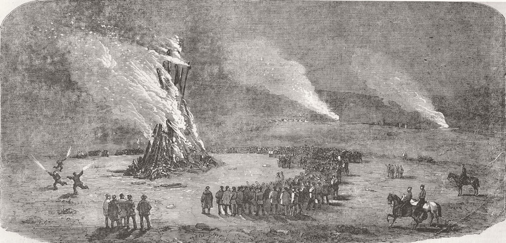 UKRAINE. Crimean War. 90th Regiment camp bonfire 1856 old antique print
