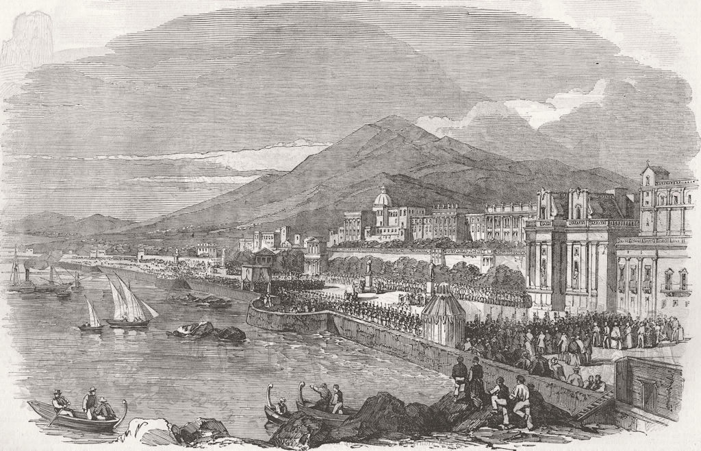 ITALY. Triple Fete at Palermo 1855 old antique vintage print picture