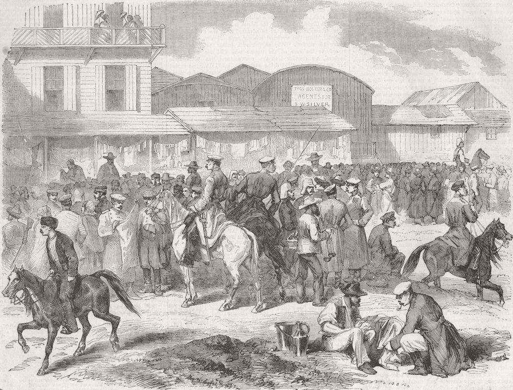UKRAINE. Crimean War. Kadykovka Bazaar, nr Balaklava 1856 old antique print