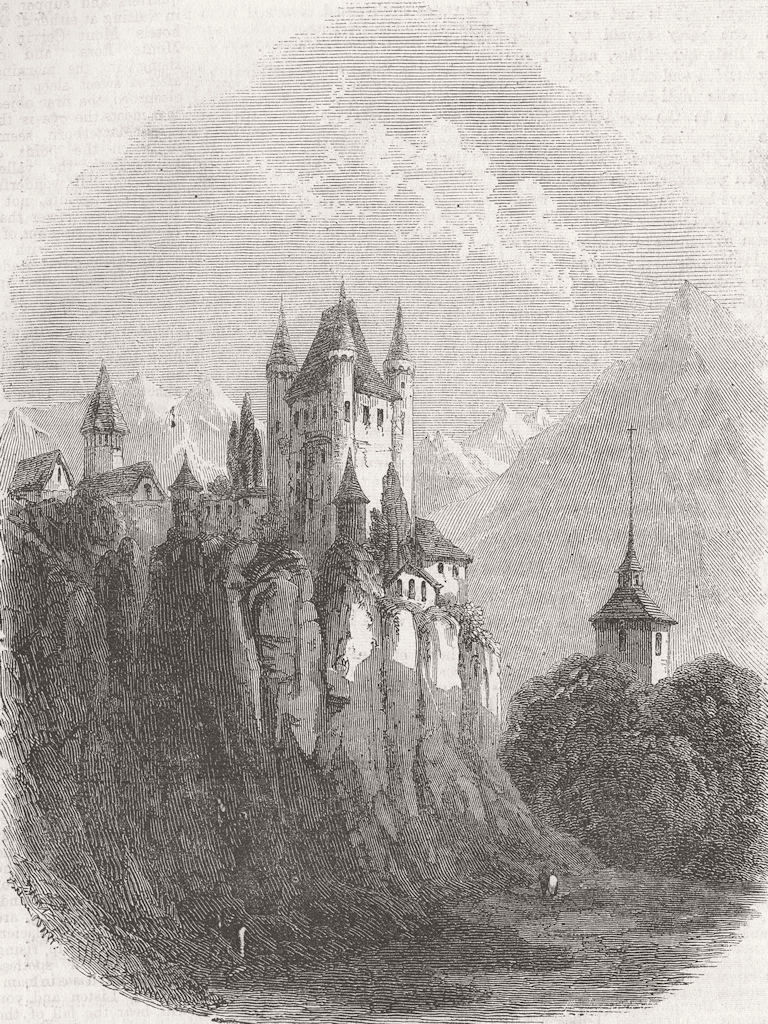 SWITZERLAND. The Castle of Thun 1856 old antique vintage print picture