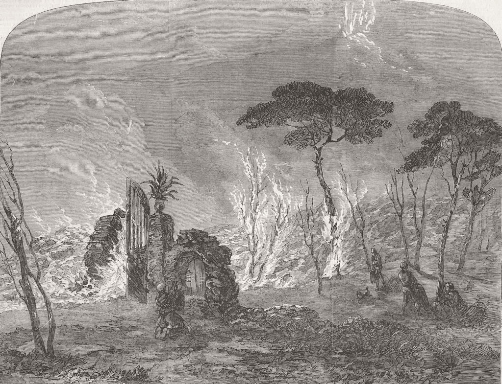 ITALY. Eruption of Vesuvius 1850 old antique vintage print picture