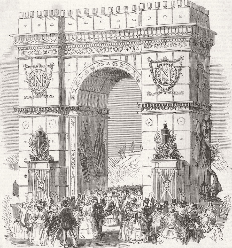 FRANCE. Cherbourg-Octeville Fetes-Triumphal Arch 1858 old antique print