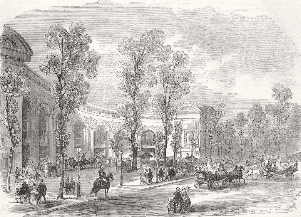 FRANCE. Paris Expo. Fine Arts Building 1855 old antique vintage print picture