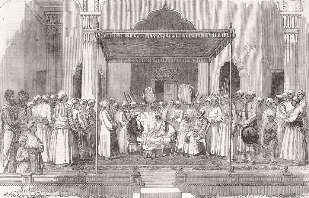 INDIA. Nawabs Durbar, Receiving English, Murshidabad 1857 old antique print