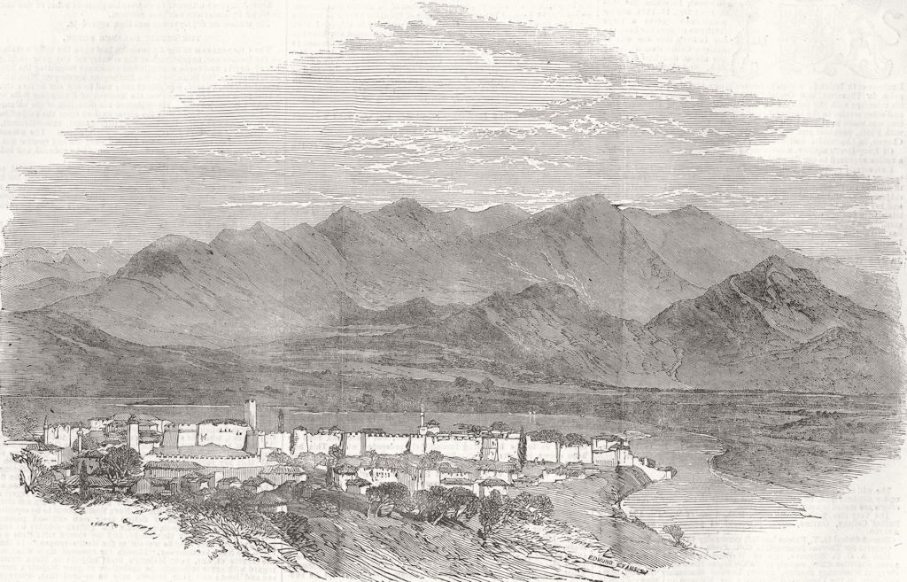ALBANIA. Town and Fortress of Arta, in Albania 1854 old antique print picture