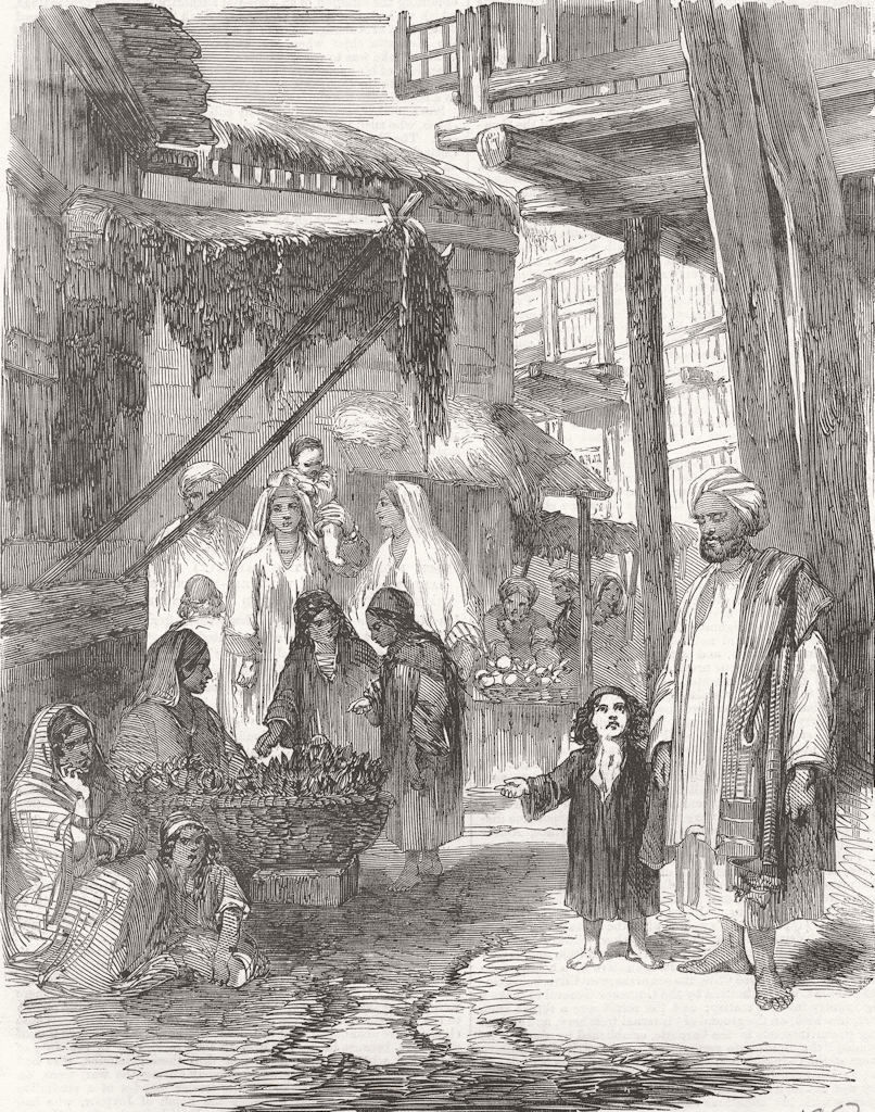 INDIA. Vegetable Bazar in Srinagar, Kashmir 1857 old antique print picture