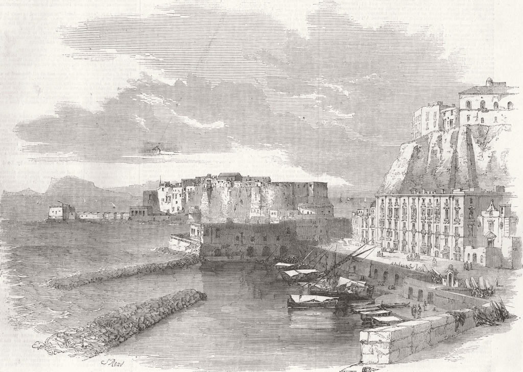 ITALY. Castello dell'Uovo at Napoli 1857 old antique vintage print picture