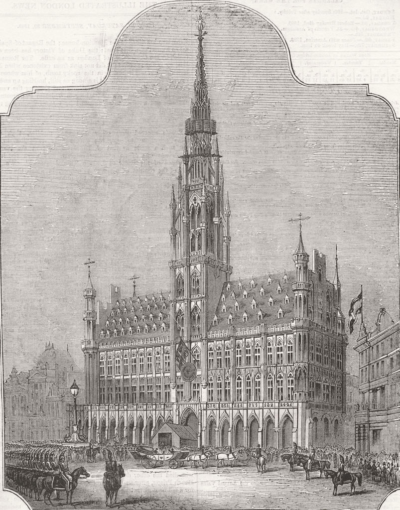 BELGIUM. Hotel de Ville, Brussels 1843 old antique vintage print picture