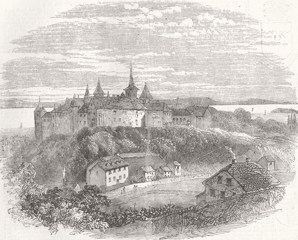SWITZERLAND. The Castle of Neuchâtel 1857 old antique vintage print picture