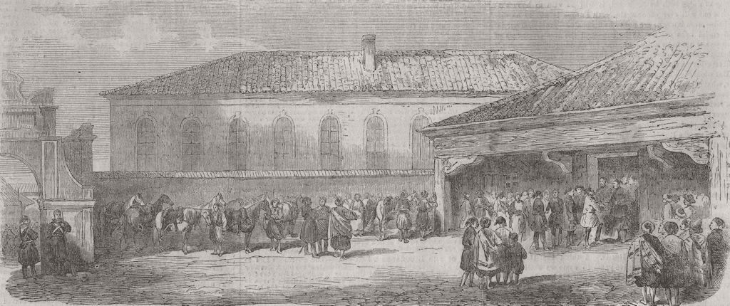 BULGARIA. Omer Pacha arriving, Custom House, Varna 1854 old antique print