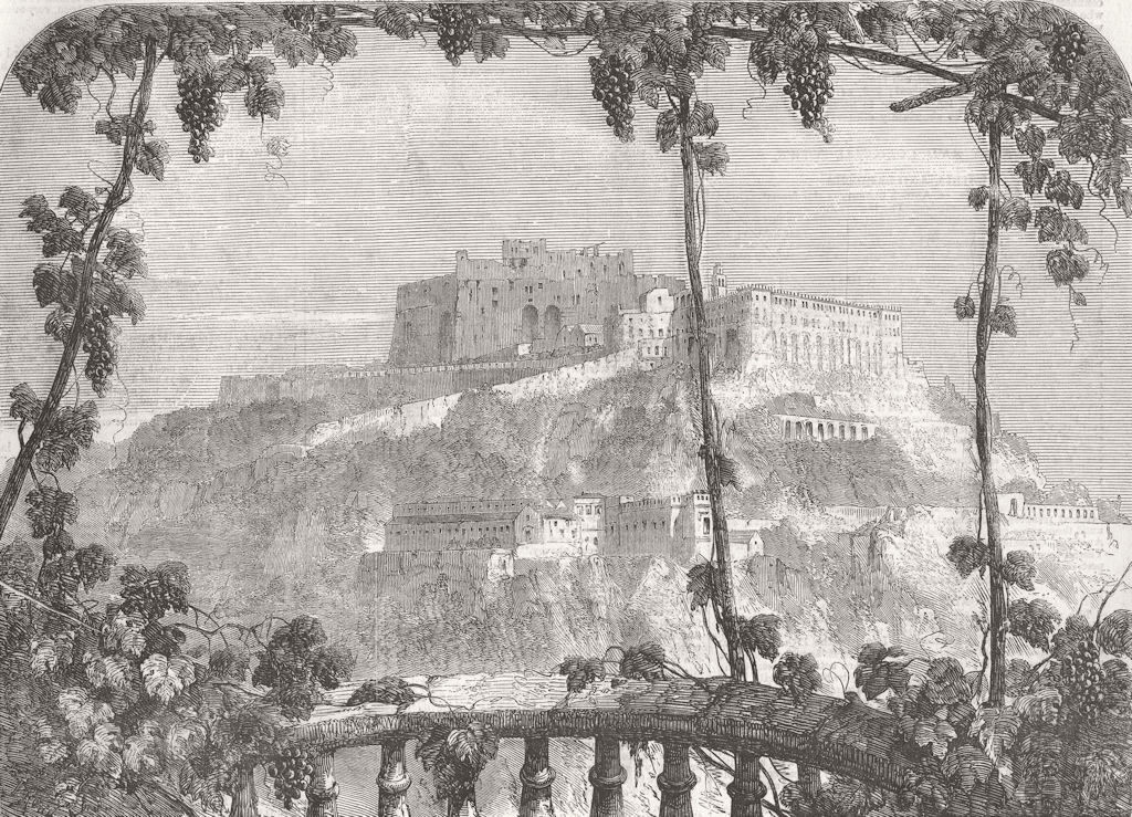 ITALY. The Castle of St Elmo, Napoli 1857 old antique vintage print picture