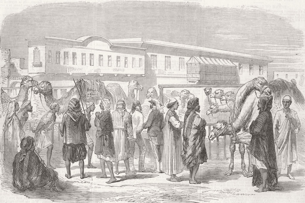 EGYPT. Unloading goods, at the Wharf, Suez 1857 old antique print picture