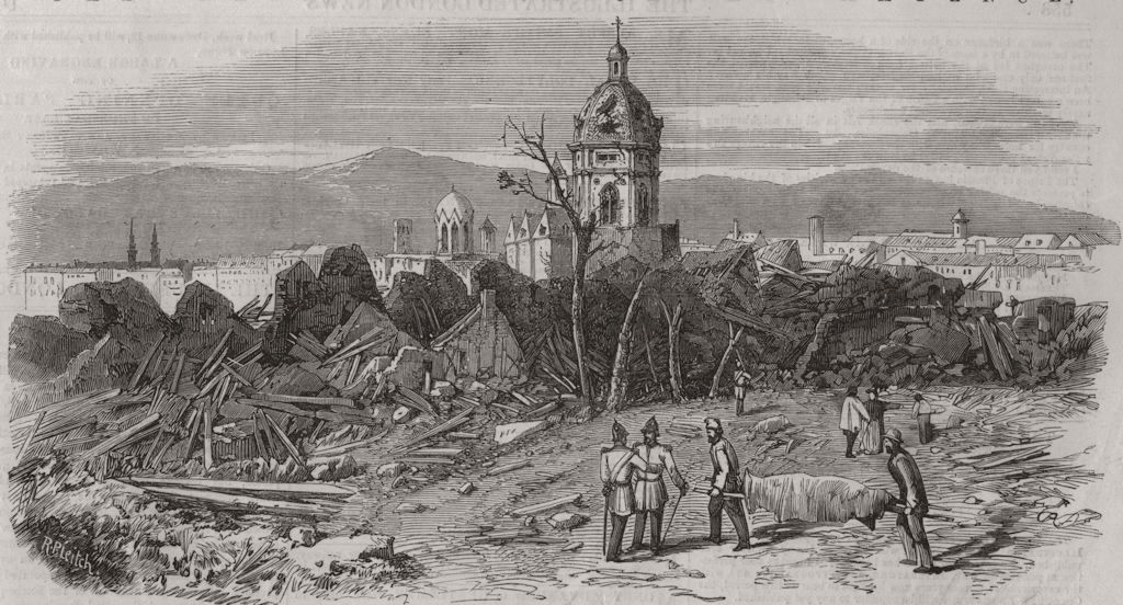 GERMANY. Mainz. St. Stephen's church, explosion 1857 old antique print picture
