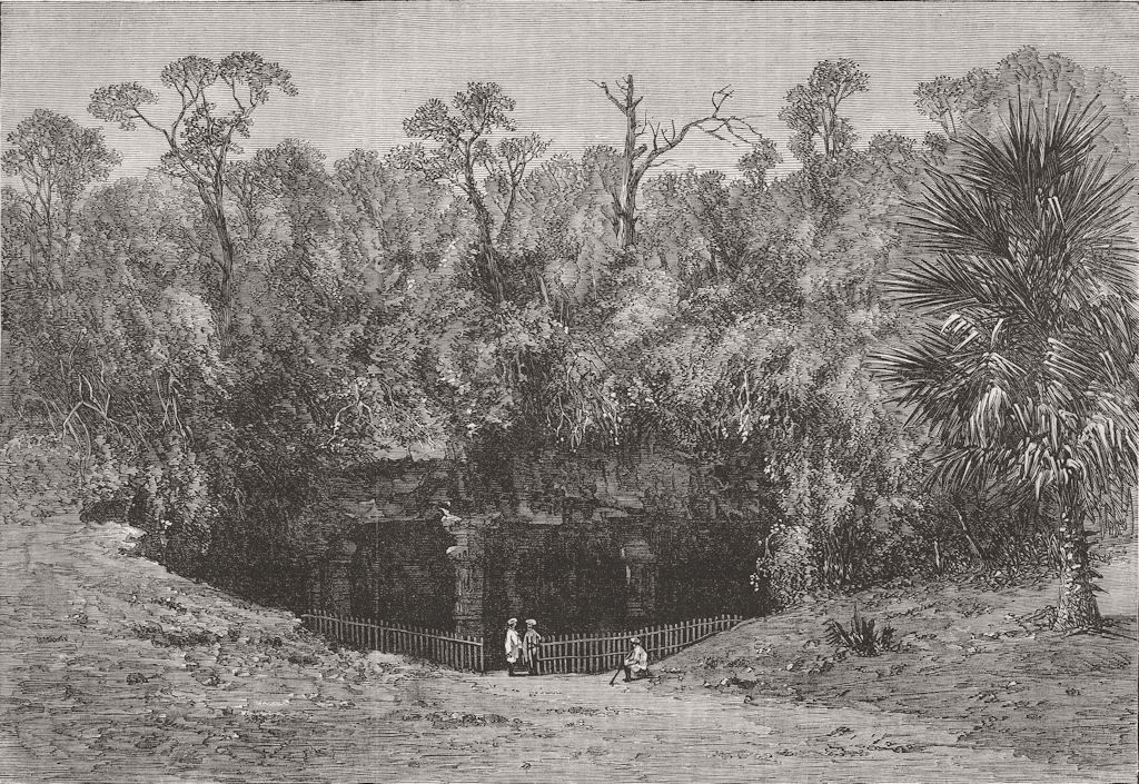 INDIA. Elephanta Caves Entrance, Bay of Mumbai 1863 old antique print picture