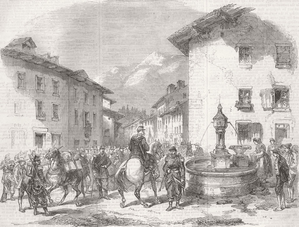 FRANCE. Troops arriving at Modane, Savoie 1859 old antique print picture