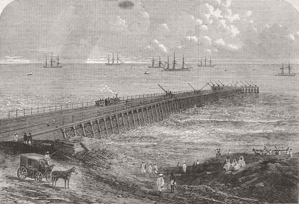 Associate Product INDIA. Chennai Pier, on Screw Piles 1863 old antique vintage print picture