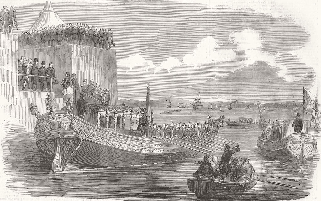 PORTUGAL. boarding of King of Portugal, Lisboa 1855 old antique print picture