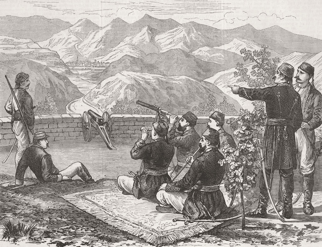 SERBIA. Achmet Pasha Reconnoitring Knjaževac 1876 old antique print picture