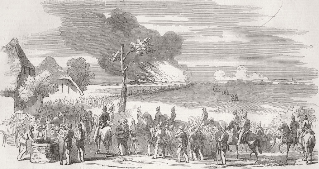 GERMANY. Burning of The Lesser Camp, at Kochendorf 1850 old antique print