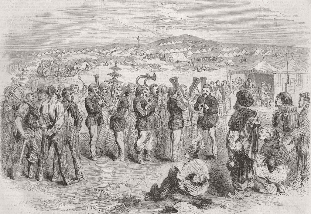 UKRAINE. Crimean War. Band, Turkish Tent, Yenikale 1855 old antique print