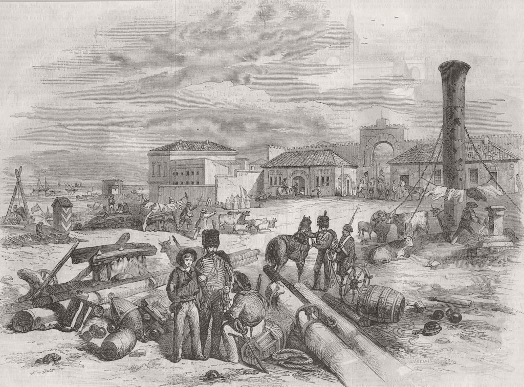 UKRAINE. Crimean War. The Dockyard at Kerch 1855 old antique print picture