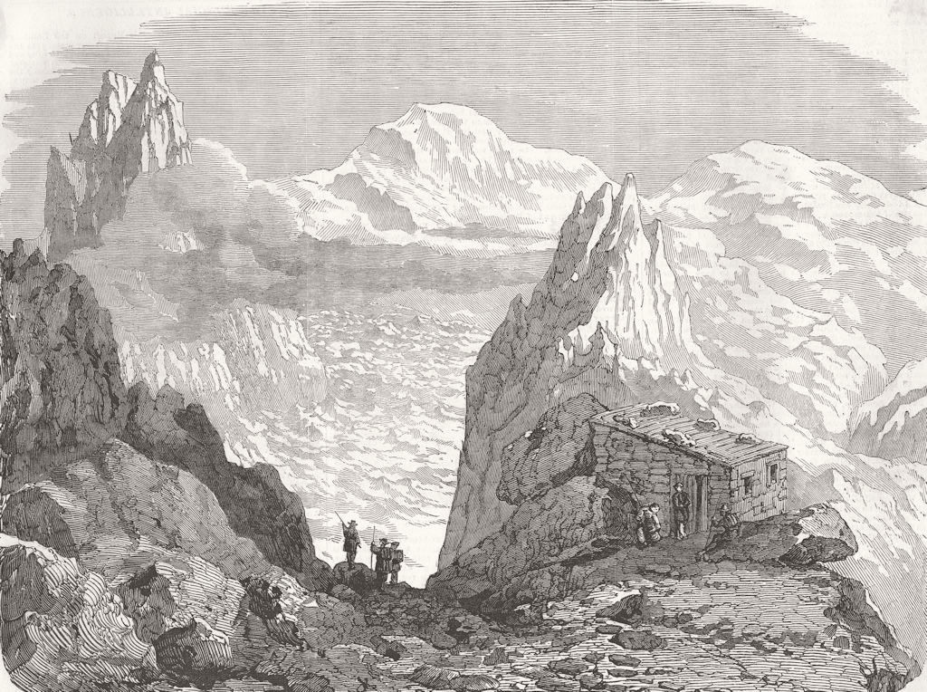 FRANCE. The Cabin on the Grands Mulets, Mont Blanc 1853 old antique print