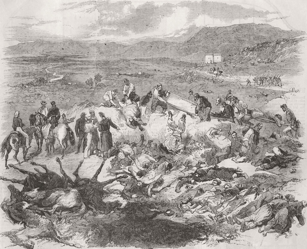 UKRAINE. Battle of Chernaya River. Burying the Dead 1855 old antique print