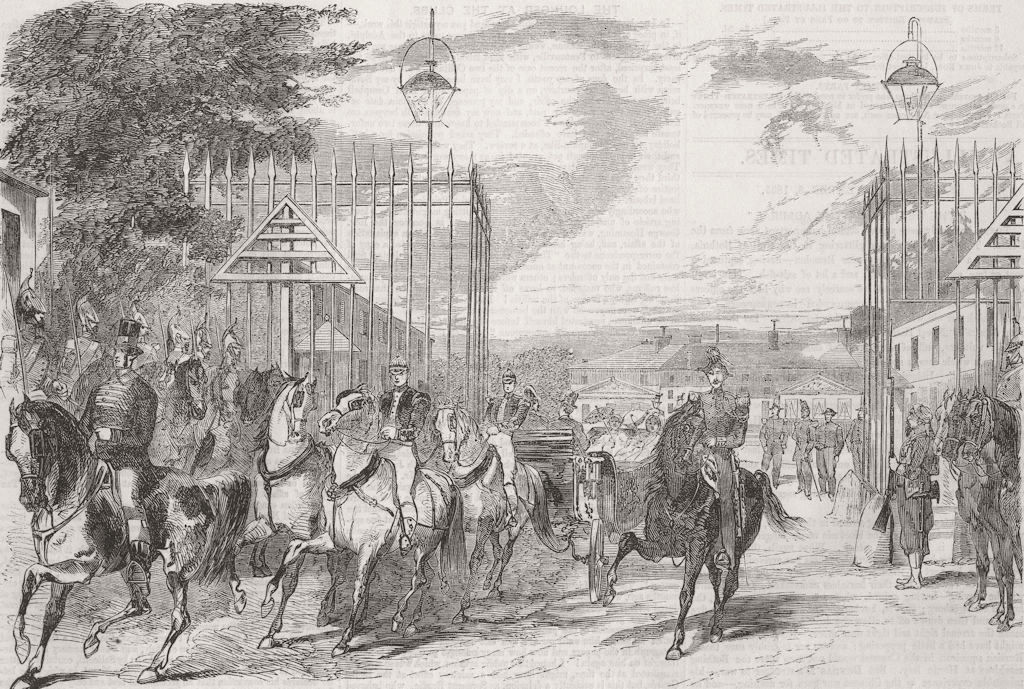 FRANCE. Queen leaving Château de Saint-Cloud 1855 old antique print picture