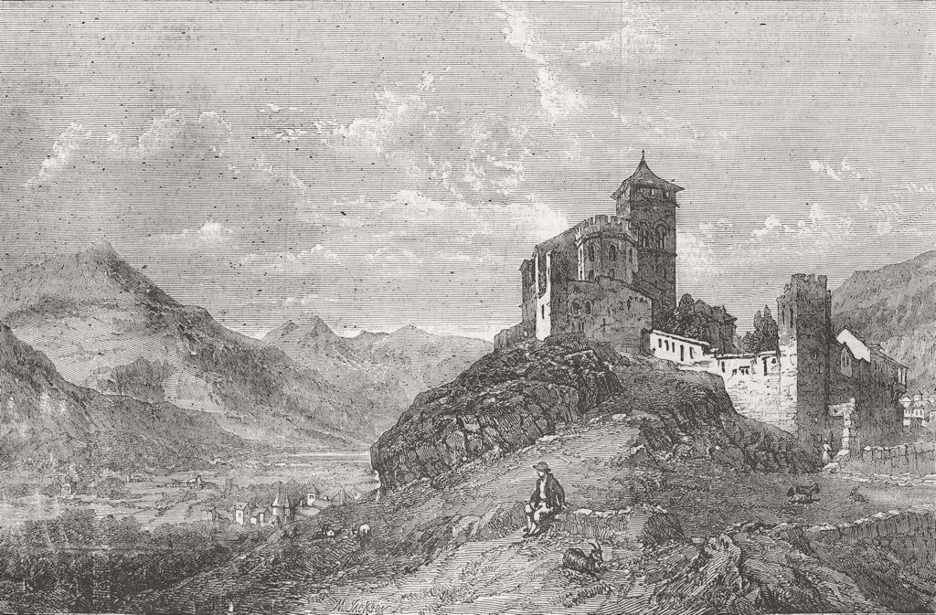 SWITZERLAND. St Valerie Castle & Church, Sion, Valais 1856 old antique print