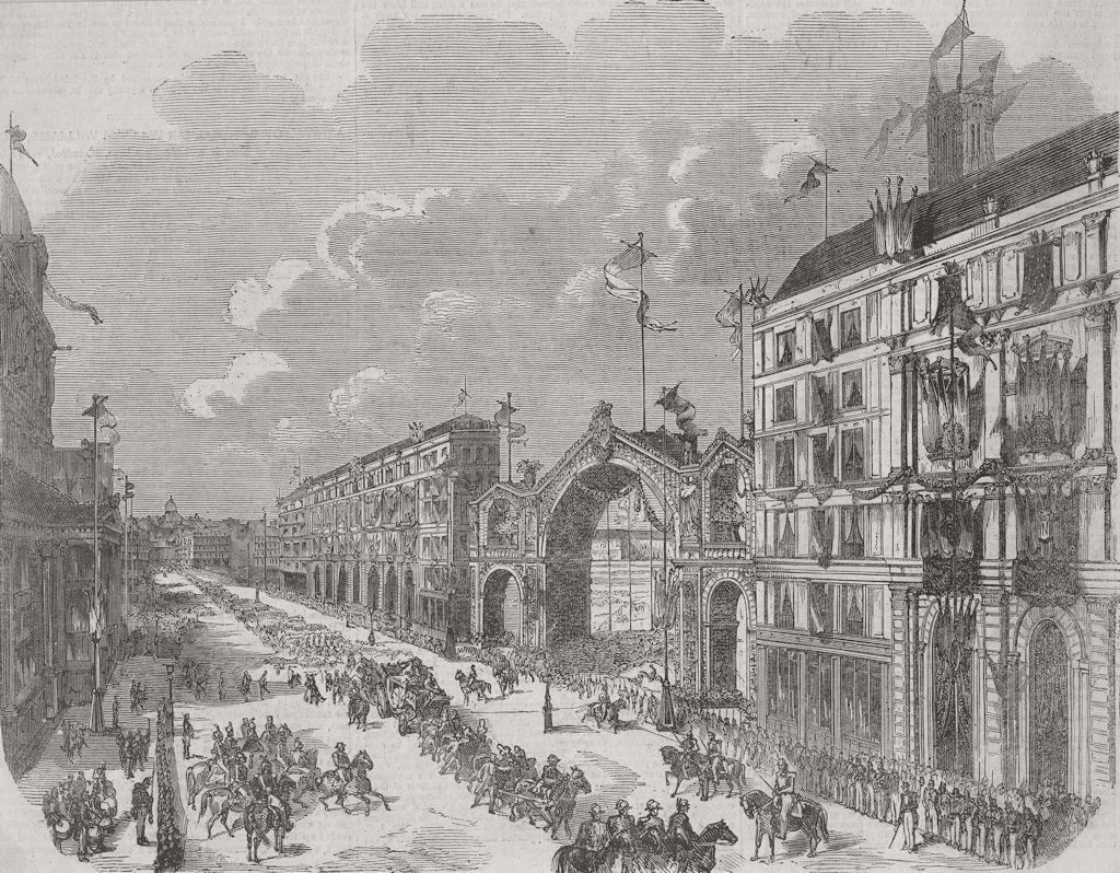 Associate Product FRANCE. Parade, Triumphal Arch, Hotel de Ville 1856 old antique print picture