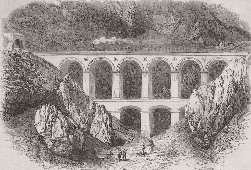 ITALY. Trieste Railway-Kraussel-Klause Viaduct 1856 old antique print picture