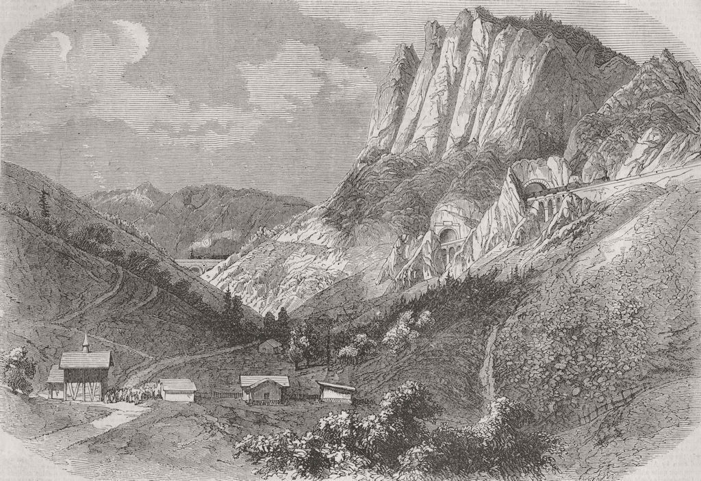 ITALY. Chapel & Trieste railway below Bollers-Wand 1856 old antique print