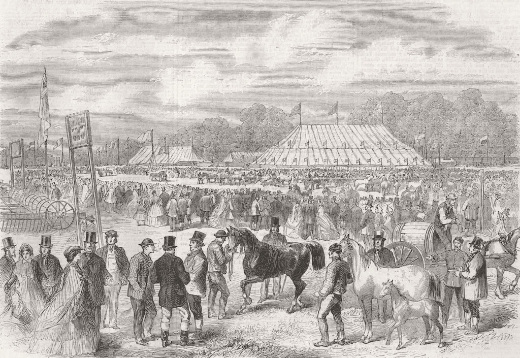 NORTHANTS. Farmers show, Burghley Park, nr Stamford 1862 old antique print